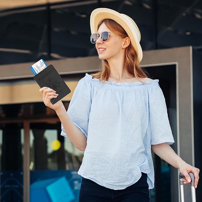 RSAquar Passport and Vaccine Card Holder Combo, Passport Holder Cover Wallet, Leather Card Case Travel Accessories with RFID Blocking for Women and Men, Y-Black