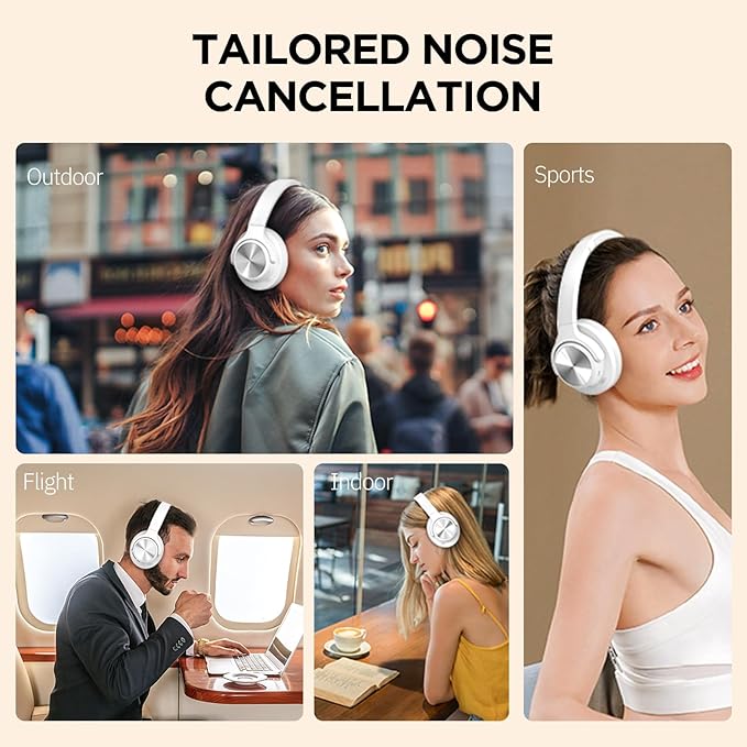 Noise Cancelling Headphones: Wireless Over Ear Bluetooth Headphones with 130H Playtime - Hi-Res Sound Custom EQ via App Deep Bass Comfort Fit Ear Cups for Travel Home Office