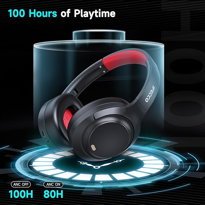 IFECCO Active Noise Cancelling Headphones Bluetooth 5.4 - Wireless ANC Headphones Over Ear with Microphone,100H Play Time,HiFi Stereo Bluetooth Headset with Cushioned Pads for Home Office
