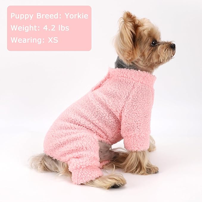 Dog Sweaters for Small Dogs Winter Dog Pajamas Sized Dogs Boy Girl Fleece Pet Clothes Puppy Outfit 4 Legs Jumpsuits for Chihuahua Yorkie Cat Apparel (Pink, Small)