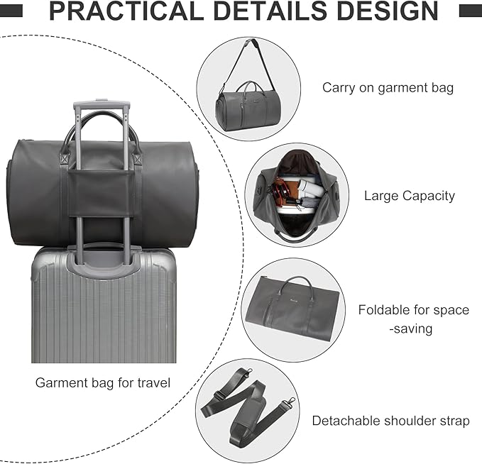 Leather Garment Bag for Travel, Modoker Carry On Suit Carrier Travel Bag with Shoulder Strap - Ideal for Business Trips and Weekend Getaways - The Garment Duffel Bag for Traveling Men Women