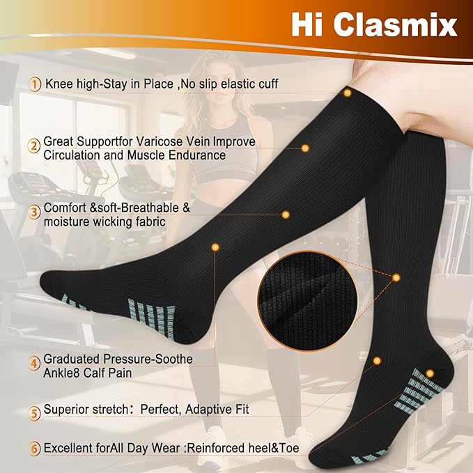 Graduated Compression Socks for Women&Men 20-30mmhg Knee High Socks Travel Hiking Running Stocking