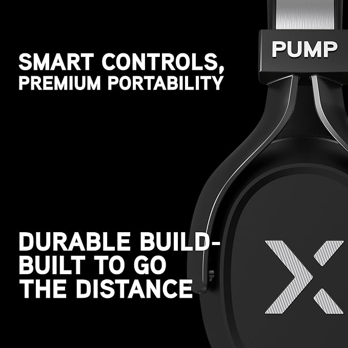 BlueAnt Pump X Wireless Over-Ear Headphones, Bluetooth, Powerful Bass, Active Noise Cancelling & Transparency Mode, Interchangeable Ear Cups, All-Day Comfort for Gym and Training, Black/Silver