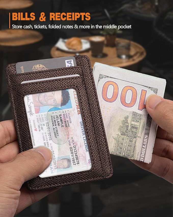 RUNBOX Slim ID Cases Minimalist Front Pocket RFID Blocking Leather Wallets for Men and Women Card Holder Wallets Gifts for men