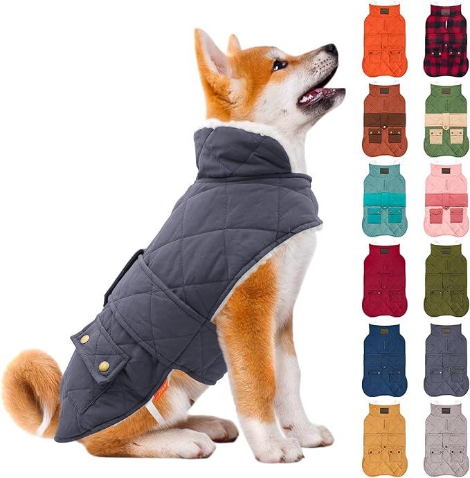 KYEESE Dog Coat Warm Pet Winter Puffer Coat with Leash Hole Windproof Dog Coats for Small Dogs Waterproof Dogs Jacket with Fleece Lined Soft Pet Sweater for Cold Weather Thick Pets Clothes with Pocket