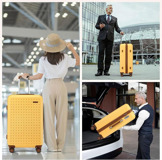 Kono 28 Inch Luggage Large checked Lightweight Hardside Suitcase with Spinner Wheels & Built-in TSA Lock, Yellow