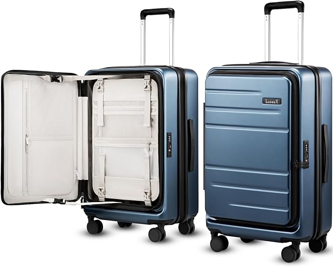 Checked Luggage Top Opening, FLT Expandable Polycarbonate Hard Shell Suitcase with Wheels (FLO-Lite, Blue, 24 Inch, 63L-70L)
