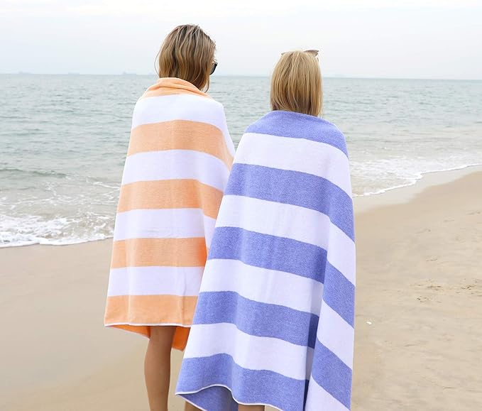 CLOWOOD Plush Oversized Beach Towel - Cotton 40 x 70 Inch Large Thick Orange Striped Cabana Pool Swimming Towel