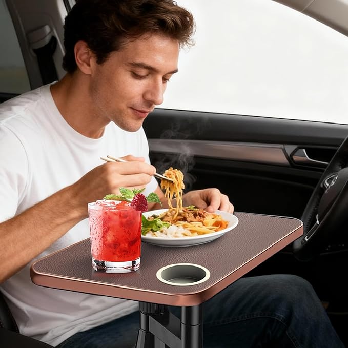 Car Tray& Car Desk for Laptop,Dual 360° Rotating,Anti Slip Leather Surface,Steering Wheel Tray,Car Accessories- Compatible with Tesila Model Y/3/S, Forrd F150/Explorer/Maverick/Most Vehicles (Brown)