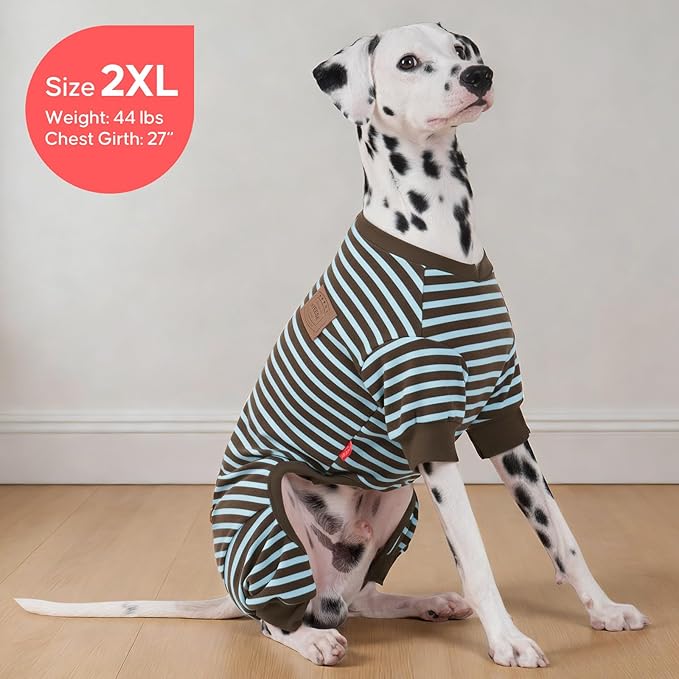 KYEESE Dog Pajamas, Lightweight Warm Pet Clothes Pets Sleepwear, Soft Comfy Pet Onesie Dog Pajamas for Large Breeds, Stretchy Pets Jumpsuit Dogs PJS with 4 Legs, Blue Striped, 3XL