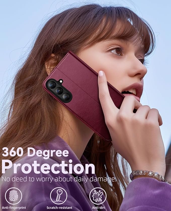 OCASE Compatible with Galaxy S25 FE Wallet Case, PU Leather Flip Folio Case with Card Holders RFID Blocking Kickstand [Shockproof TPU Inner Shell] Protective Phone Cover 2025, Burgundy