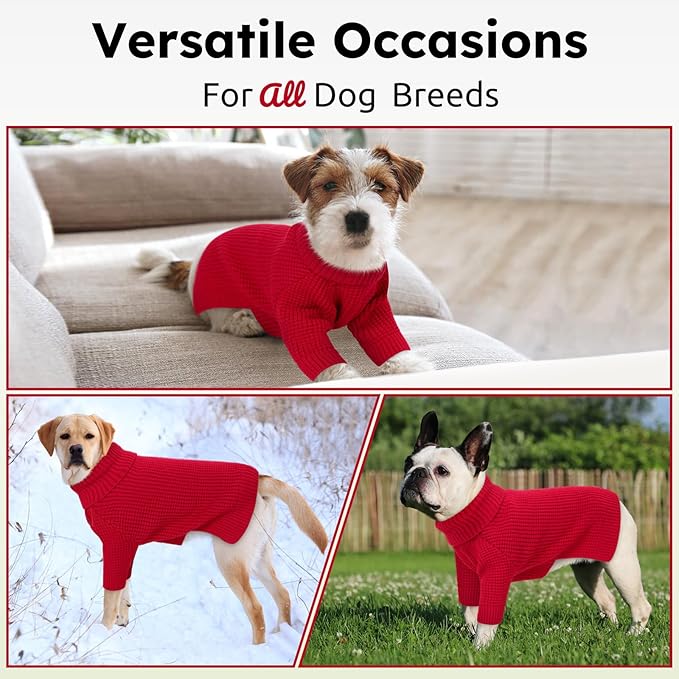 Queenmore Dog Sweaters for Small Dogs Male, Turtleneck Fall Doggie Sweater, Waffle Knit Sweater for Small Dogs, Cat Sweater Puppy Sweaters, Pet Christmas Sweater, Red XS