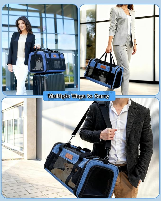 Dog Carrier Airline Approved - 17"×11"×9.5", Underseat, Under 10 lb, Top & Side Entry, Soft Sided Pet Carrier with Anti-Scratch Mesh for Small Dogs - Ideal for Travel and Vet Visit - Blue