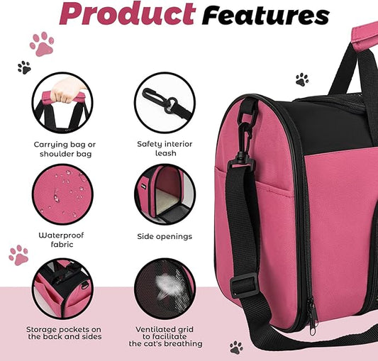 Zavothy Collapsible TSA Approved Pet Carrier for Cats & Dogs (Up to 15 Lbs, 16.54"x11.42"x9.84") – Soft-Sided Airline Travel Carrier, Pink