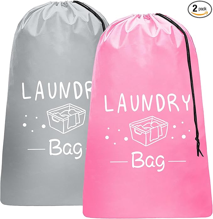 Sylfairy 2 Pack Extra Large Travel Laundry Bag, Dirty Clothes Organizer with Drawstring,Heavy Duty Travel Laundry Bags,Easy Fit a Laundry Hamper Travel Essentials