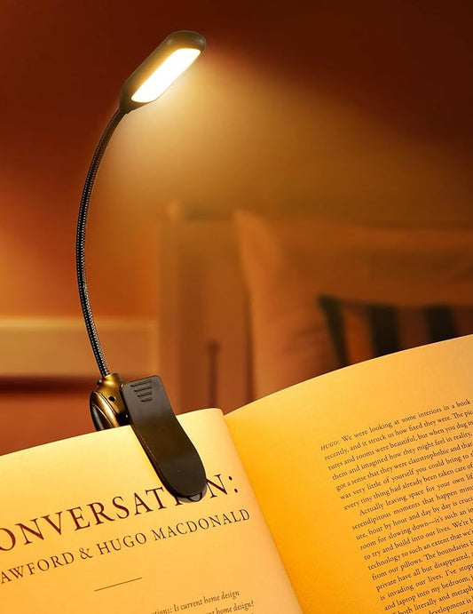 Monotremp Book Lights for Reading at Night in Bed, 80 Hours Runtime Rechargeable Reading Lights for Books in Bed, 3 Brightness Levels × 3 Color Temperatures, 1.3 oz Lightweight