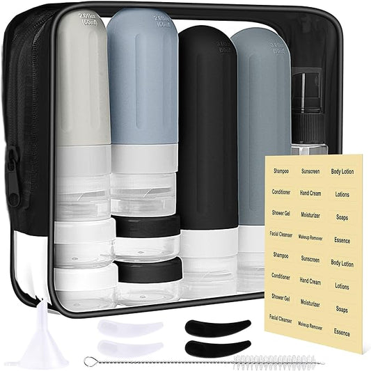 Landisun Travel Size Toiletries Essentials Bottles 18Pack Containers Travel-Bottles Leak Proof Black