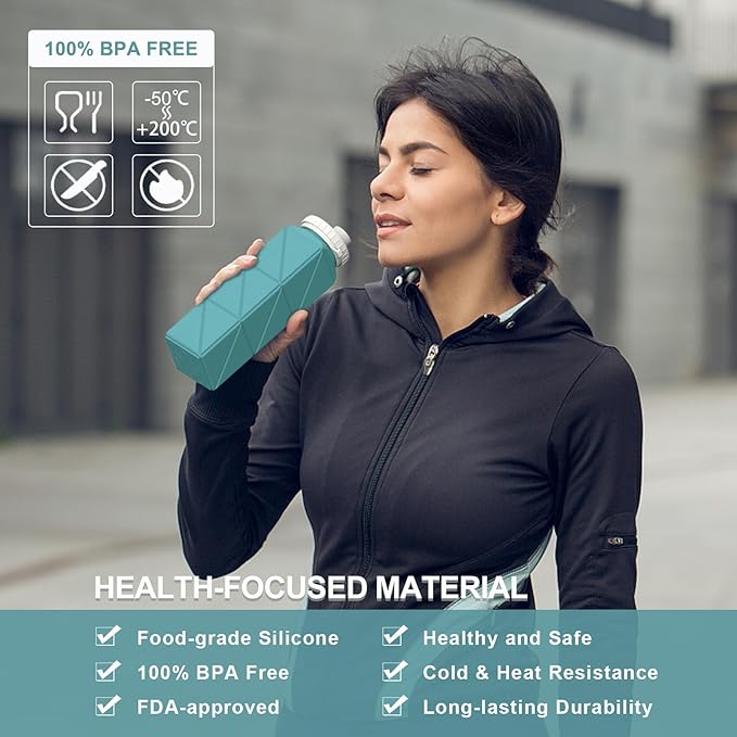 Collapsible Water Bottles 20.6oz, Silicone Foldable Portable Travel Water Bottle, BPA-Free, Leakproof Reusable for Traveling Camping Hiking Cycling Sports Outdoor, 2 Pack (Blue+Starlight)