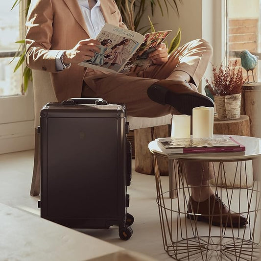 LEVEL8 Gibraltar Aluminum Zipperless Luggage 20 Inch, Hardside Carry on Suitcases with Wheels Tsa Lock, 8 Spinner Wheels, Dark Grey