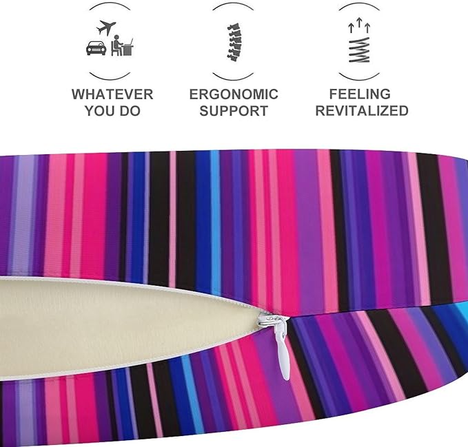 Stylish U Shaped Travel Neck Pillow Memory Foam Chin Support Purple Mexican Blanket Stripes, Breathable Washable Cover for Airplane Car Office Decor