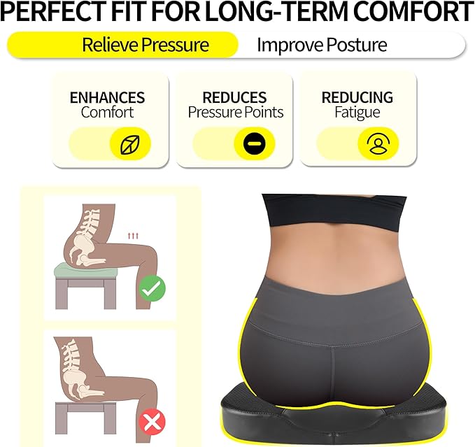 LARROUS Car Seat Cushion - Comfort Memory Foam Seat Cushion for Car Seat Driver, Tailbone (Coccyx) Pain Relief, Car Seat Cushions for Driving (Black)