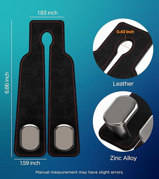 AMINOR 2 Pack Car Seats Hooks for Headrest, 2-in-1 Premium Leather Car Headrest Hanger with Metal Hooks, Car Seat Back Storage Hooks for Purses, Handbags, Phone (Black)