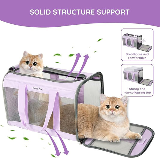 BELLA & PAL Cat Carrier Travel Bag, Airline Approved Lightweight Cat Carrier, Soft Sided Pet Carrier for Puppy Dogs Up to 18lbs, Collapsible Kitten Bag with Removable Waterproof Mat, Ventilated Mesh