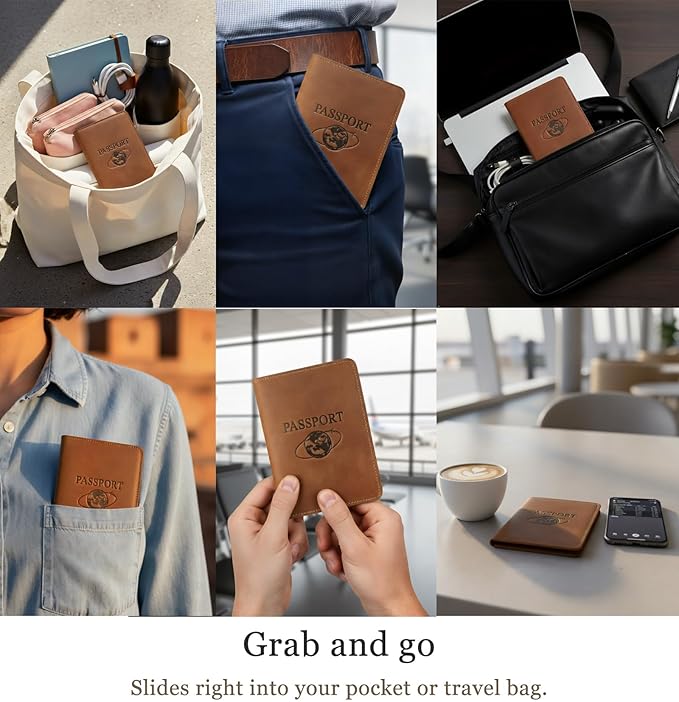 Slim Leather Passport Holder for Men & Women – Vintage Travel Passport Wallet – Lightweight Full-Grain Leather Passport Case with Gift Box, Brown (5.5″ × 4.1″)