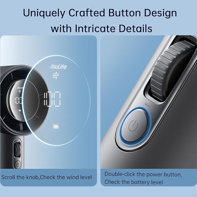 JISULIFE Portable Fan Pro1S 2025, 40Hrs Max Cooling Personal Handheld Fan with LED Display,Metal Shell,9700RPM Powerful,5000mAh battery,Travel Essentials Gifts for Women, Men-Dark Gray