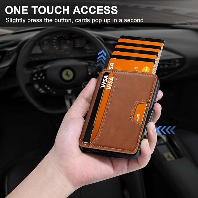 SEMORID Wallet for Men, Mens Wallet Minimalist Slim Wallet, RFID Blocking Smart Pop Up Wallet with Money Clip & ID Window, Metal Compact Wallet, Aluminum Credit Card Holder Wallet