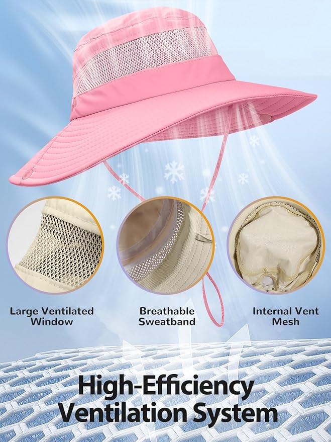 Sun Bucket Beach Hats for Women with Ponytail Hole,Sun Protection UV UPF50+ Waterproof Fishing Safari Hiking Hat