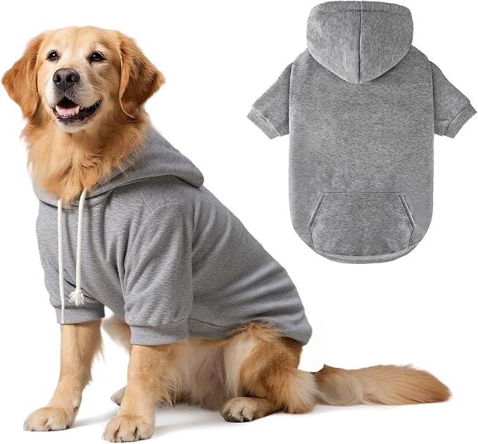 BAOBICUTE Dog Basic Hoodie Soft Dog Clothes Cold Weather Sweaters for Medium Large Dogs Cozy Fabric Warm Sweatshirt with Leash Hole (Grey, XL (Back: 24.8",Chest: 33.86", Neck: 25.2"))