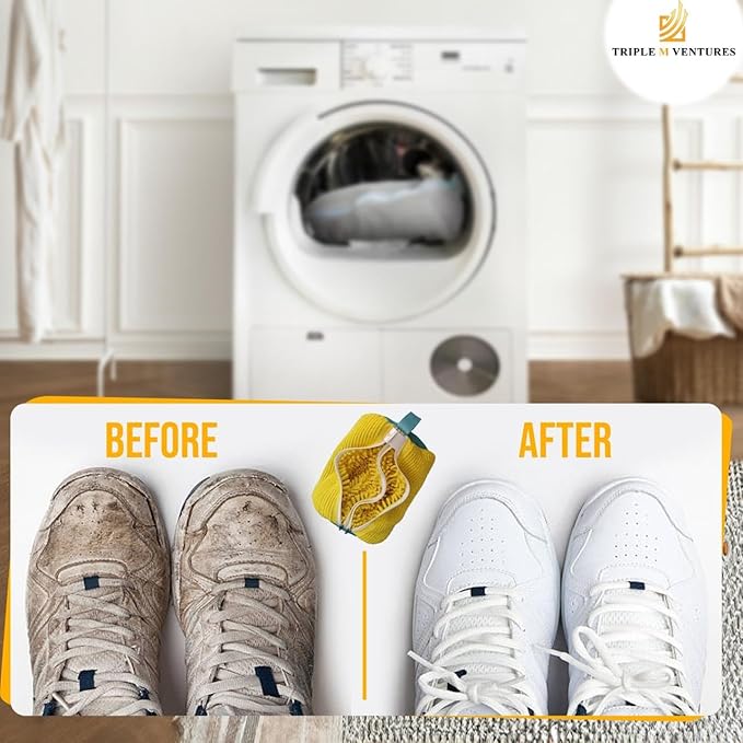 Shoe Washing Bag for Machine Wash Yellow – 2 Pairs Sneaker Laundry Mesh Bag, Large Durable Double Layer with 360° Zipper – Protect Shoes & Washing Machine