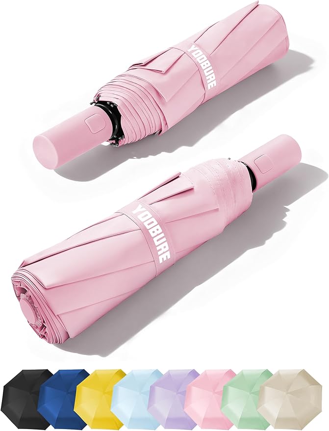 Yoobure Automatic Travel Umbrellas for Rain - Portable & Compact Umbrella for Backpack, Car, UV Umbrellas for Sun Protection, Windproof Folding Small Umbrella in Macaron for Kids, Women, Colorful