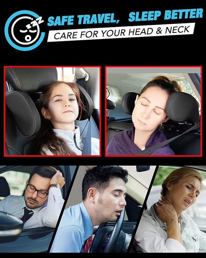 JZCreater Car Headrest Pillow, 180°Adjustable Head Neck Support Pillow, U- Shaped, Travel Sleeping Car Headrest, Only for Car Seat Headrest with Poles，Not Fit for Vehicle if The Seat Without 2 Poles