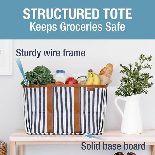 CleverMade EcoBasket Reusable Grocery Tote - Collapsible Storage Shopping Organizer - Heavy Duty Utility Bag Home