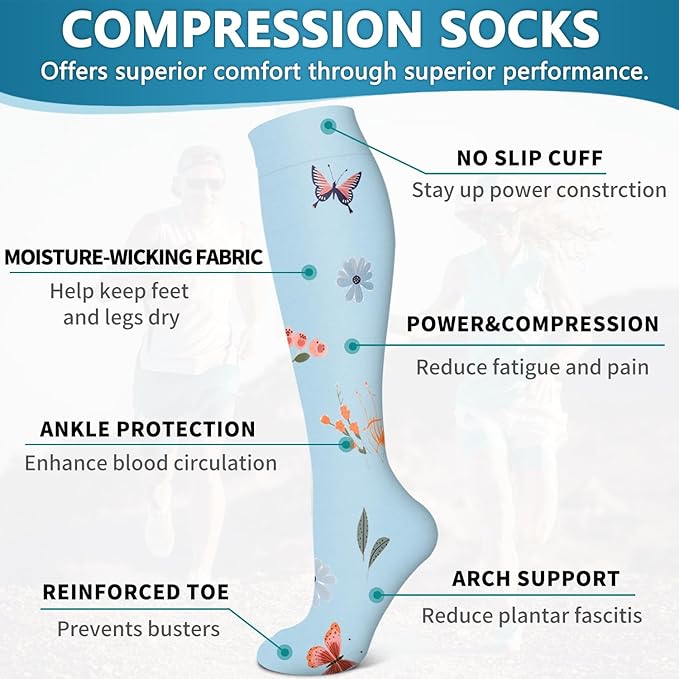 Bluemaple 6 Pack Copper Compression Socks for Women and Men Circulation-Best Support for Medical, Running,Nursing,Athletic