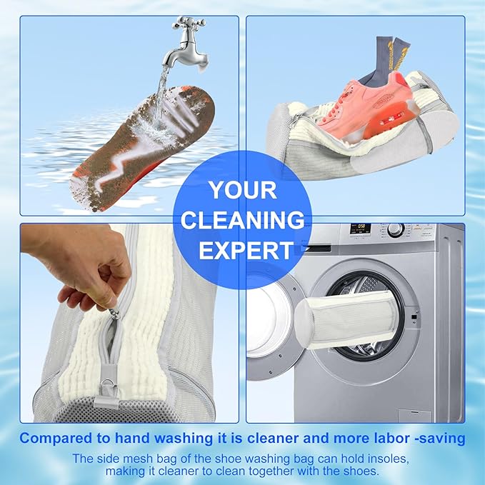 Shoe Washing Bags for Washing Machine – Durable Shoe Washing Machine Bags for All Shoe Types Sizes (Large White 2PCS）