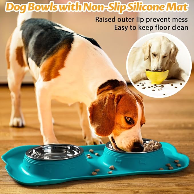 Hubulk Pet Dog Bowls 2 Stainless Steel Dog Bowl with No Spill Non-Skid Silicone Mat + Pet Food Scoop Water and Food Feeder Bowls for Feeding Small Medium Large Dogs Cats Puppies (Extra Large, Green)