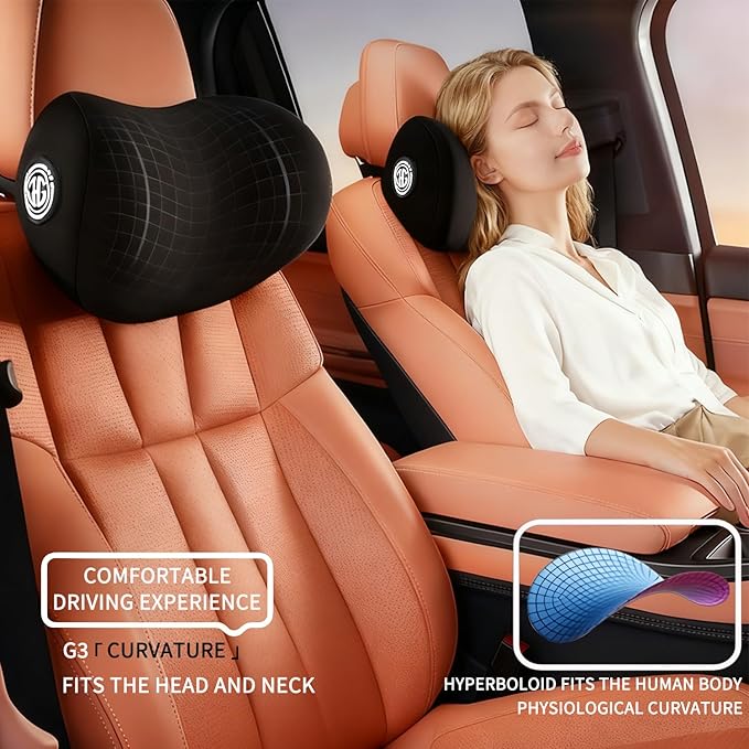 2 Pack Car Neck Pillow, Soft Car Headrest Pillow for Driving with Adjustable Strap (Black)