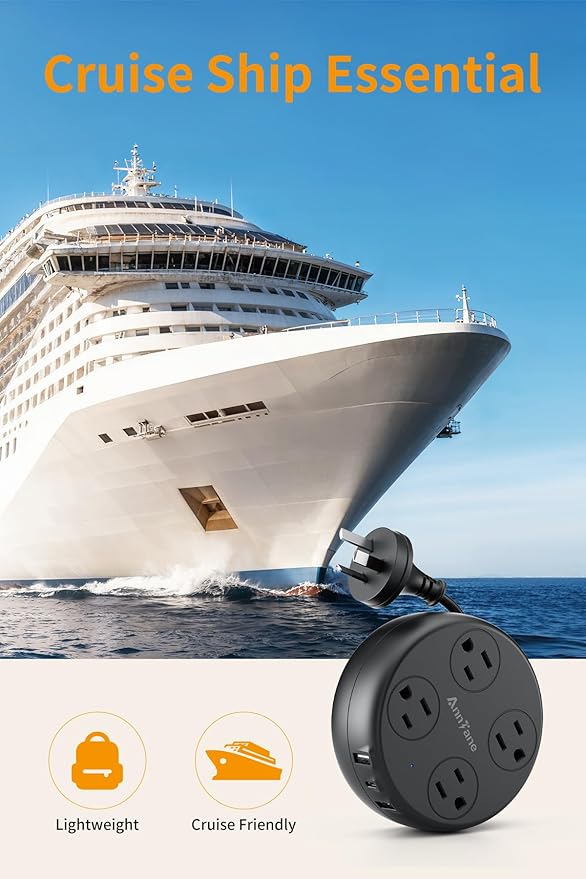 Australia Travel Adapter with USB C, US to Australia Plug Adapter with 4 Outlets 3 USB Ports, Type I Outlet Adapter for US to New Zealand, China, Argentina,Fiji, AU (Black)