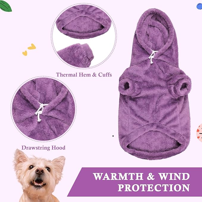 Dog Sweater,Dog Hoodies,Warm Fuzzy Fleece Sweatshirt with Hood & Pocket,Leash Hole,Cozy Cold Weather Pet Clothes Sweater for Small,Medium,and Large Dogs(Purple,XL)