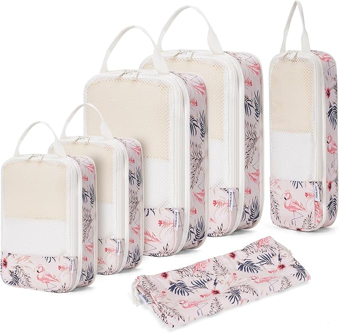 Narwey 6 Set Compression Packing Cubes for Travel Kids Women Carry on, Packing Organizers Bag for Backpack Luggage Suitcase Duffle Bags