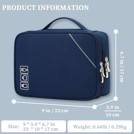 Lanola Universal Cable Organizer Electronics Accessories Cases for Cable, Charger,Power Bank, Phone, USB, SD Card,Memory Cards,Earphone,Flash Drive, Great for Travel and Business - Dark Blue