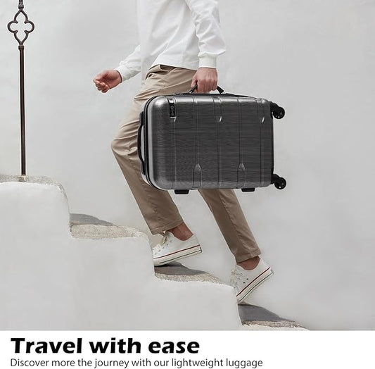 Coolife Luggage PC+ABS Hardshell Suitcase with TSA Lock, Spinner Checked Lightweight (Charcoal, 24in)