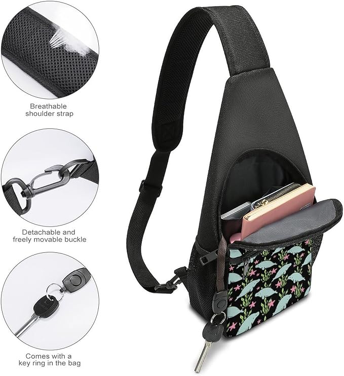 SWEET TANG Casual Sling Backpack for Women Chest Shoulder Crossbody Backpack, Gym Funny Sack, Satchel Travel Bag Outdoor Hiking Daypack Manatee Animals