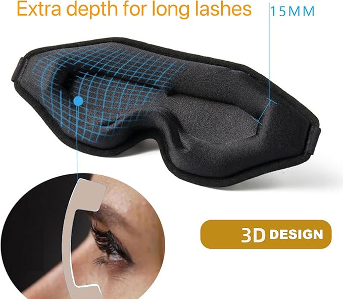 Fan Wu 3D Contoured Sleep Mask for Side Sleepers – Ultra Soft Blackout Eye Mask with Adjustable Strap, Zero Pressure on Eyes, Breathable & Lightweight Memory Foam for Travel, Nap, Shift Work