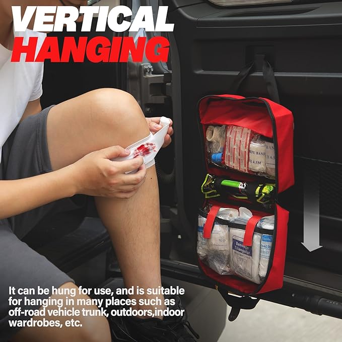 First Aid Kit - Waterproof Compact Small Emergency Medical Trauma Kit for Home, Travel, Camping, Hiking, Vehicle, Workplace Gift for Doctors, Parents, Travelers, Climbers (218 Piece Red)