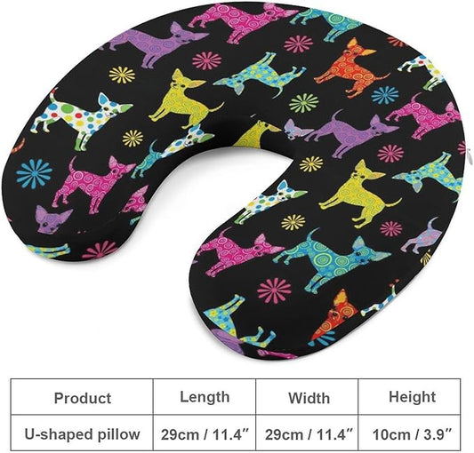 Funny Travel Neck Pillow Memory Foam U Shaped Cushion Chihuahua Dog Animal, Washable Cover for Men Women Teens Airplane Car Sleep