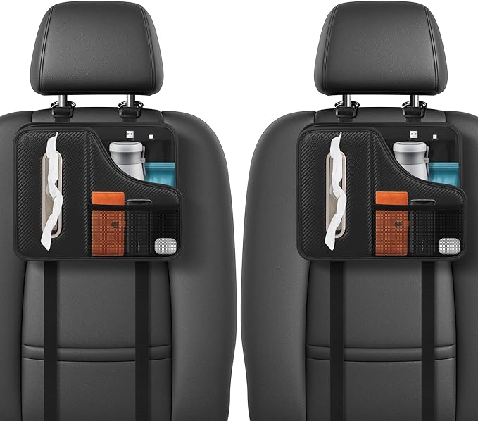 Car Tissue Holder,Back Seat Organizer with Cup Holder,Multifunctional Car Headrest Seat Back Storage,Large Tissue Box Cover Fit for 100-130 Regular Size Tissues(2pcs)